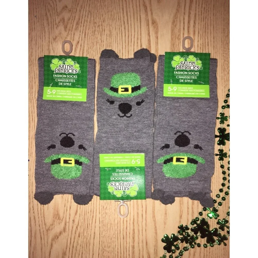New Bundle of 3 St Patrick's Day Socks & 4 Beads